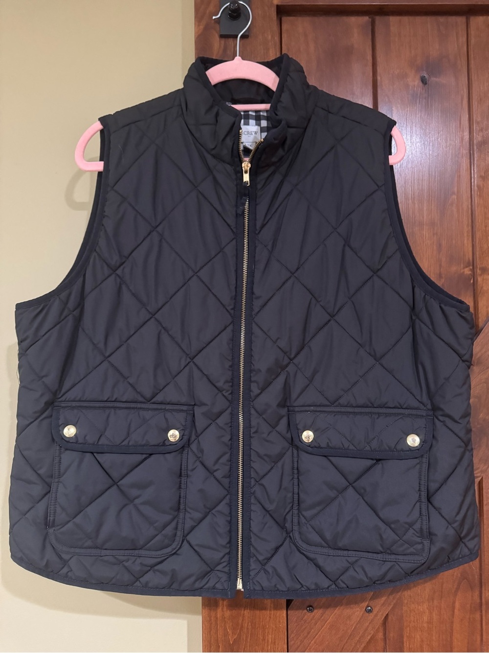 J. Crew Black Quilted Puffer Vest with Gold Hardware